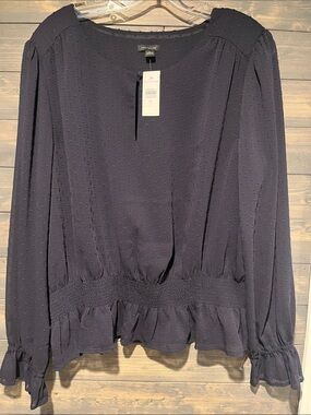 NWT Ann Taylor navy semi sheer Elegant blouse XL
